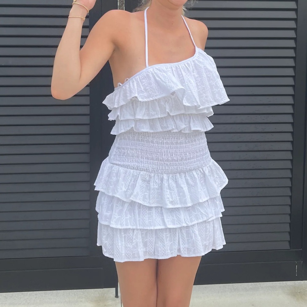Olivaceous Mini Ruffle Dress, Size Small